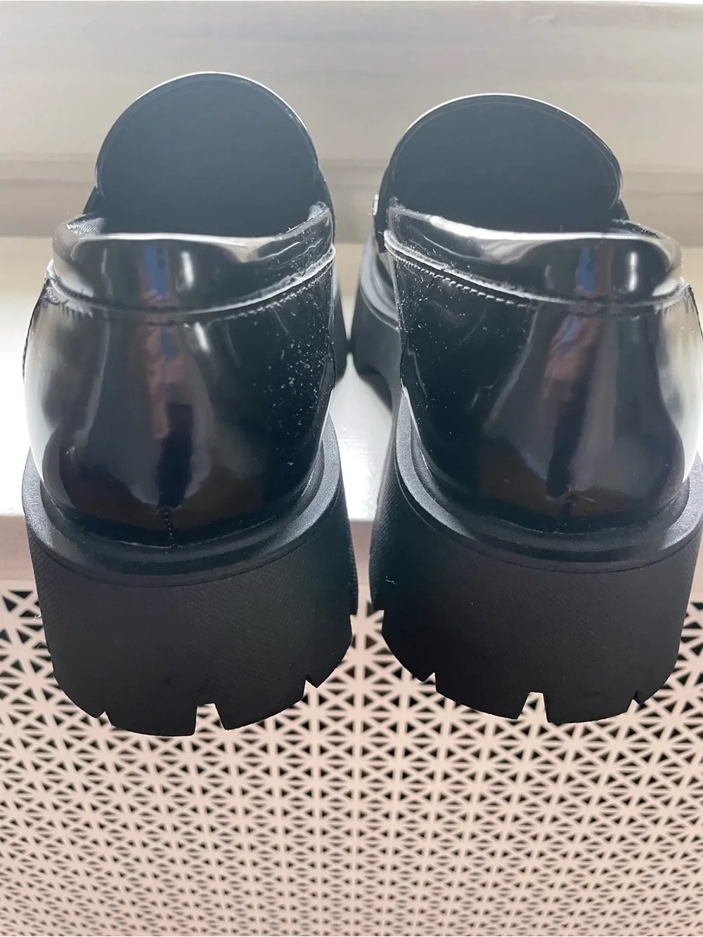 Zara Black Patent Lug Sole Penny Loafers